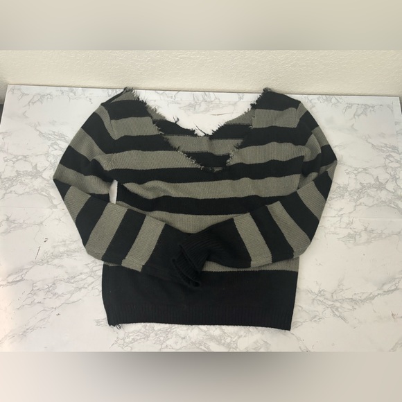 ROMWE Sweaters - Romwe Grunge Punk Sweater M Black Gray Striped Distressed Knit Goth Y2K Emo
